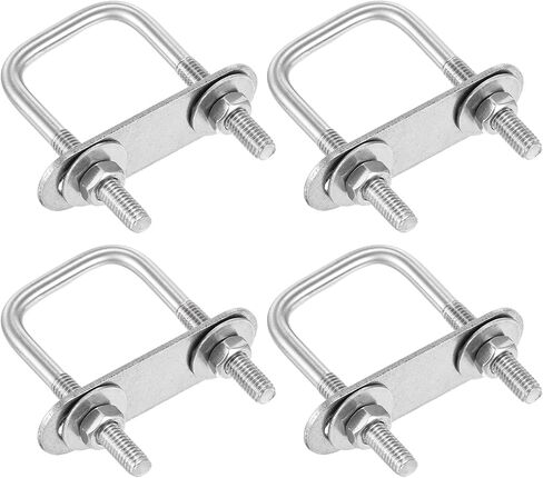 M6x50x80mm U Bolts Square Kit - 4Set - 304 Stainless Steel U-Bolt Kit with Nuts, Washers, Frame Plate - Good for Pipe, Trailer, Automotive, Leaf Spring Fastener in Saudi Arabia