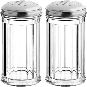 12-ounce Plastic Parmesan Cheese Shaker/Red Pepper Shaker with medium Holes Stainless Steel Lid, Clear Plastic sugar/spice dispenser (360 ml) by GEEX DEPOT (2, 6 Oz)