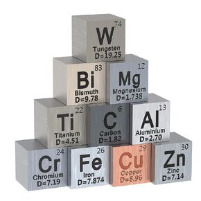 15 Piece Metal Element Cubes - Density Cube Set for a Periodic Table of Elements Collection - Pure Tungsten Cube, Titanium, Bismuth, Aluminum, Iron, Copper, Chromium, 9 More (.39 inch/10 mm)