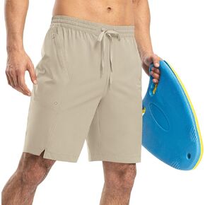 Rdruko Men's Swim Trunks Quick Dry Board Shorts 9" Long Bathing Suit Swimming Surf Swimsuit with Zipper Pockets