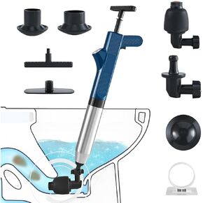 Toilet Plunger 9PC Stainless Steel High Pressure Toilet Plunger, Air Plunger for Toilet with Real-Time Barometer, Heavy DutyToilet Unclogger for Bathroom, Sink, Floor, Kitchen Clogged (Navy Blue)