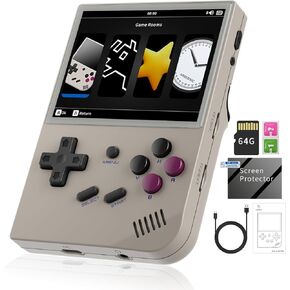 RG35XX Plus Retro Handheld Game Players 3.5" IPS Screen 3300mAh Battery Linux Console Built-in 64G Card 5515 Classic Games (RG35XX Plus Grey)