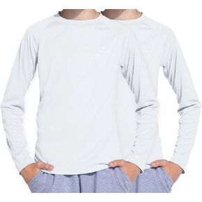 Willit Boy's UPF 50+ Sun Protection Shirt Long Sleeve Rash Guard Swim Shirts Youth SPF Fishing Quick Dry Shirt White/White S