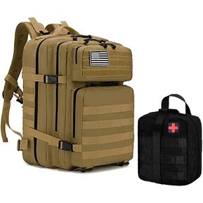 JMarks: 45L Military Tactical Backpack for Men and Women Army 3 Day Assault Pack Bag Large Rucksack with Molle System Features Full 25 Piece Emergency First Aid Kit(Army Green)