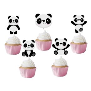 Panda Cupcake Toppers 12pcs - Girl Bear Cake Picks Birthday Decoration Party Supplies, Pink Baby Shower Themed
