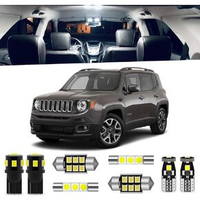 9-Pieces Renegade LED Interior Light Kit for Jeep Renegade 2015 2016 2017 2018 2019 2020 2021 2022 2023 White 6000K Interior Map Dome Trunk Vanity Mirror LED Lighting Package + Install Tool