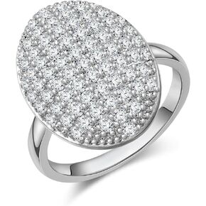 LILIE&WHITE Silver Oval Rings for Women With Cubic Zircon Fashion Statement Rings Three Different Sizes For Your Choice