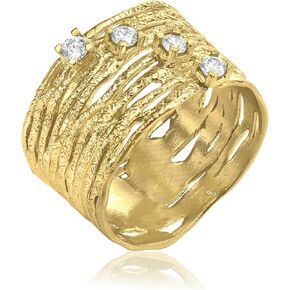 خواتم من الذهب عيار 14 قيراط فوق الفضة الاسترليني مع زركونيا مكعب 0.60 TCW، حلقة لف سلكية مزخرفة، خواتم ذهبية أنيقة، هدايا للنساء، مجوهرات جمالية، خواتم للنساء، مجوهرات ذهبية للنساء in Kuwait