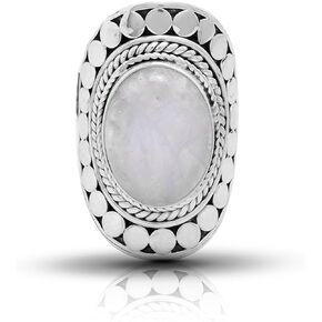 Oval Moonstone 925 Sterling Silver Ring - Ethnic Tribal BOHO Chic Jewelry - Fashionable and Stylish for Girls and Women with Velvet Gift Bag/Box - Made by Indian Artisans - Size 6-10