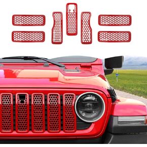 Front Grille Mesh Inserts Grill Decoration Exterior Accessories Compatible with Jeep Wrangler JL JLU & Gladiator JT 2024+,Red