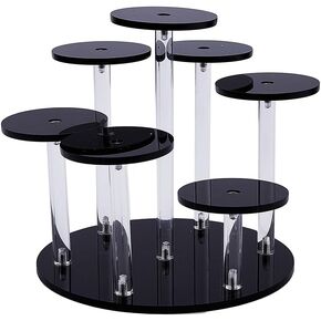 7-Tier Acrylic Display Stand Round Minifigure Organizer Tiered Black Rack Risers Tabletop Toy Display Stand for Action Figure for Figures Collectibles Toys and Dolls Jewelry