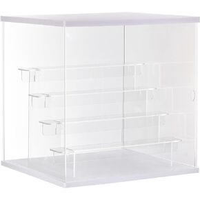 MECCANIXITY Clear Acrylic Display Case with LED Light 4 Tier Dustproof Showcase Assemble Cube Display Boxes Stand for Collectibles, Action Figures (12.6x11.81x12.6) White