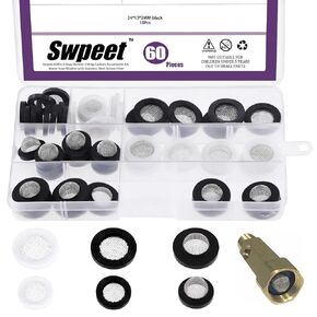 Swpeet 60Pcs 3 Sizes Rubber Silicone Flat and Convex Water Hose Washer Seal O Ring Gaskets with Stainless Steel Screen Filter Assortment Kit, Perfect for Connection 3/4" 5/8" 1/2" Garden Hose Fittings