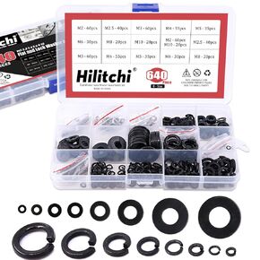 Hilitchi 640-Pcs [8-Size] 304 Stainless Steel Flat Washer and Lock Washer Assortment Set - Size Included: M2 M2.5 M3 M4 M5 M6 M8 M10