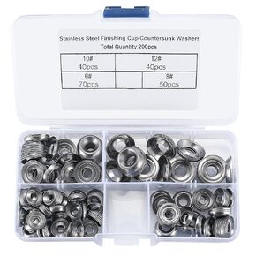 200 Pcs Finishing Cup Countersunk Washers Assortment Kit, 6# 8# 10# 12# Stainless Steel Finishing Cup Washers, Finish washers, Cup Countersunk Finish Washer Set, Finishing Washers in Kuwait