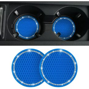 Car Cup Holder Coaster, 2 PCS Universal Bling White Crystal Rhinestone Car Accessories 2.75 inch Auto Anti Slip Cup Holder Insert Mat Pad Set,Suitable for Most Car, Trucks, Vehicles Interior (Black)