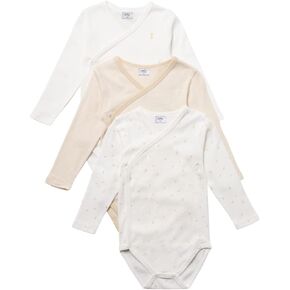 Stellou & friends Newborn, Baby and Toddler Unisex Long-Sleeve Crossbody Kimono Bodysuit for Boys & Girls, Pack of 3