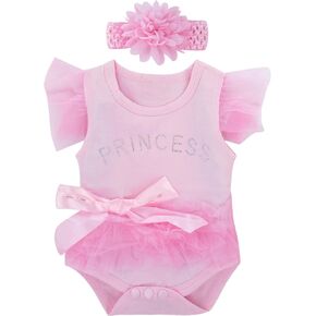 Infant Baby Girls' Lace Tutu Dress Bodysuits with Headband in Kuwait