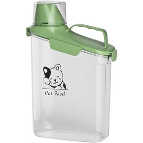 Cat Food Storage Container Airtight |3 Qt/2.8 L Clear Plastic Cat Food Treats Container with Measuring Cup/Pour Spout|Hold up to 3.8 lbs Pet Food|Portable Food box for Travel| BPA Free-green