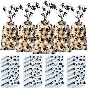 500 Pieces Pet Paw Pattern Cone Cellophane Bags Paw Pattern Gift Bags Heat Sealable Candy Bags Dog Cat Treat Bags with 500 Pieces Silver Twist Ties for PET Party Favors