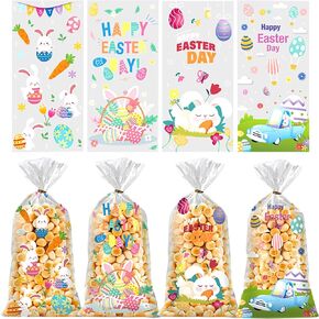 Easter Gift Bags - 50 Pcs Bunny Cellophane Treat Bags Oange Carrot Designs Easter Goodies Bags for Treat With Twist Ties for Easter Party Supplies Cookie Bags (cute carrot)