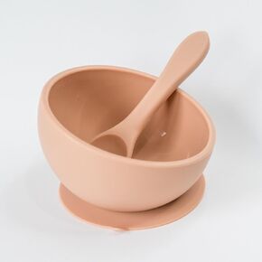 Babeehive Goods Bowls | Stress-Free, Mess-Free Mealtime | Food-Grade Silicone | Sturdy Suction Bowl and Soft Silicone Spoon | Soft, Flexible Silicone | Perfectly Sized, BPA-Free (Apricot)