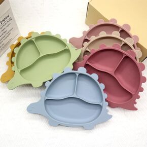 Dinosaur Feeding Plates |Dinosaur Feeding Set of 2 | 100% Silicone | Divided Dino Plate | Multicolor