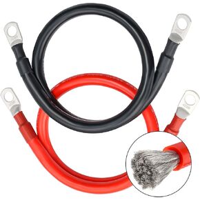 6 Gauge Battery Cable with 5/16" Tinned Copper Lugs - 4 Feet(2 Feet Red,2 Feet Black) Silicone Wire - Power Inverter Cables for Solar,Golf Carts,RV,Auto,Marine,Car,Boat