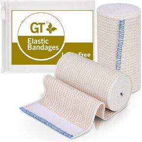 غلاف ضمادة مطاطية ممتازة (عبوة من قطعتين مقاس 4 بوصات) - بكرة ضغط مصنوعة من القطن المزروع في الولايات المتحدة الأمريكية - مثبتات بخطاف وحلقة في كلا الطرفين - خالية من مادة GT اللاتكس ولا تسبب الحساسية وقابلة لإعادة الاستخدام in Kuwait