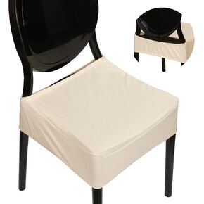 Chair Slipcovers for Dining, Covers Set of 4, Splash-Proof Seat Covers for Kitchen, Stretch Jacquard Washable Slipcover Removable (Beige)