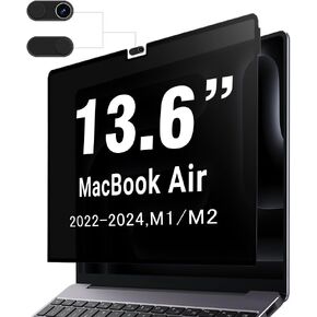 PYS NanoCling Privacy Screen for MacBook Air 13.6 Inch(2022-2024, M2, M3) - Reusable & Removable, 2Pcs Camera Cover Slide, Matte Finish, Case Friendly
