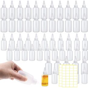 50 Packs 1oz and 2 oz Plastic Squeeze Bottles with Caps Small Condiment Squeeze Bottles Suitable for Condiment, Salad Dressing, Oil in Kuwait