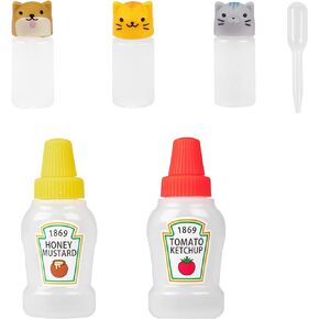 ZIIVARD 5 Pieces Mini Condiment Squeeze Bottles Plastic Ketchup Bottle Bento Box Honey Salad Container,0.84/0.1oz