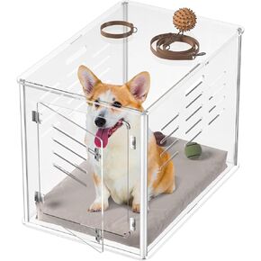 Sumerflos Acrylic Dog Crate Furniture - Clear End Table Dog Crate for Most Small Dog Cat Pet, Modern Indoor Dog Kennel Lockable Ventilated, 23.6" L x 18.1" W x 20.0" H