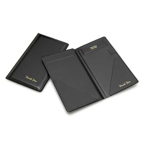 Premium Restaurant Check Presenters - 2 Pack - 5.25" x 9" Guest Check Card Holder, Restaurant Supplies for Servers, Waiter, Waitress, Bar, Black with Gold Thank You and Hand Stitched Cover