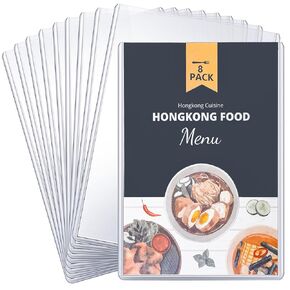 Whaline 8 Packs Clear Menu Holder 8.6 x 12 Inches Waterproof 2 Views Restaurant Menu Sleeves Reusable Menu Covers PVC Sleeve Protector for Restaurants Bars Beverages Dinner Menu Sleeves