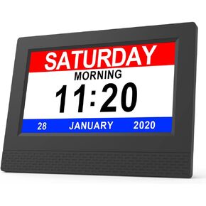 ساعة منبه بتقويم رقمي، شاشة عرض كبيرة عالية الدقة مقاس 7 بوصات، أوضاع جديدة للساعة متعددة التعتيم التلقائي، تاريخ يوم غير مختصر لمرض الزهايمر والخرف وفقدان الذاكرة وضعف الرؤية - أبيض in Kuwait