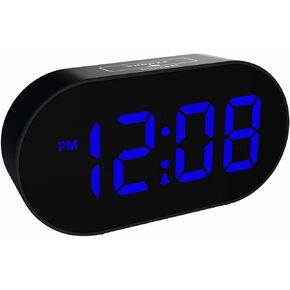 Plumeet Digital Alarm Clock LED Clocks with Adjustable Brightness Dimmer and Alarm Volume - Blue Digit Display 12-24 Hrs - Kids Clocks with Snooze USB Port Phone Charger