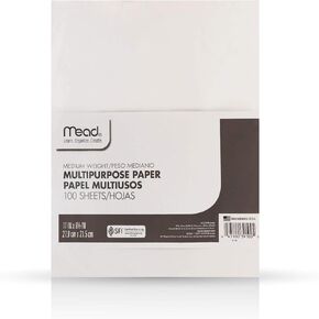 Mead Paper Multi-Purpose Typing Paper, 8-1/2" x 11", White (39100), 100 Sheets