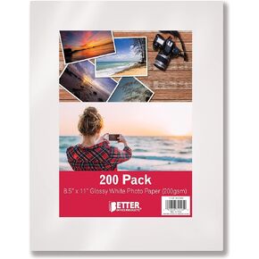 Glossy Photo Paper, 8.5 x 11 Inch, 200 Sheets, by Better Office Products, 200 gsm, Letter Size, 200-Count Pack