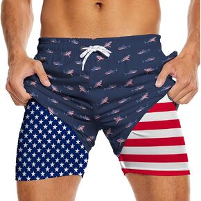 Men's Swim Trunks with Compression Liner 5" Inseam Mens Quick Dry Board Shorts with 4 Pockets for Beach Vacation