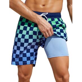unitop Men's Swim Trunks with Compression Liner Quick Dry Bathing Suit Summer Beach Shorts with Pockets