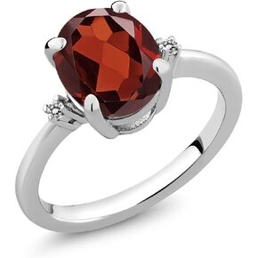 Gem Stone King 925 Sterling Silver Red Garnet and White Diamond Engagement Ring For Women (2.83 Cttw, Oval 10X8MM, Gemstone Birthstone, Available 5,6,7,8,9)