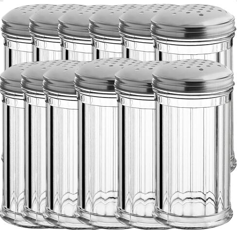 12-ounce Plastic Parmesan Cheese Shaker/Red Pepper Shaker with medium Holes Stainless Steel Lid, Clear Plastic sugar/spice dispenser (360 ml) by GEEX DEPOT (2, 6 Oz) in Kuwait