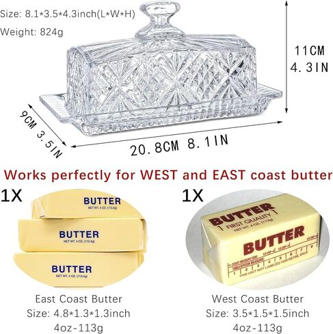 Glass Butter Dish for Countertop - 7 inches Butter Holder,Clear Butter Keeper Container,Dishwasher Safe in Kuwait