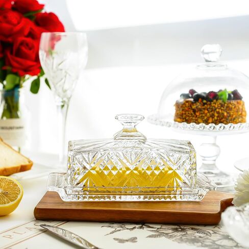 Glass Butter Dish for Countertop - 7 inches Butter Holder,Clear Butter Keeper Container,Dishwasher Safe in Kuwait