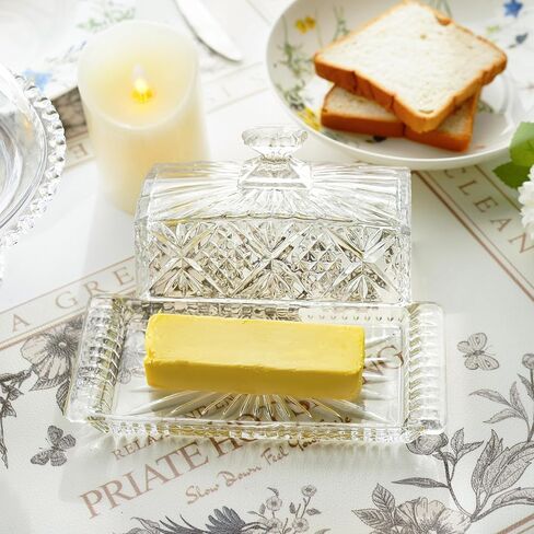 Glass Butter Dish for Countertop - 7 inches Butter Holder,Clear Butter Keeper Container,Dishwasher Safe in Kuwait