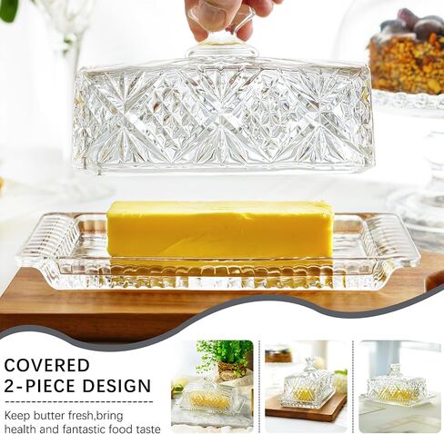 Glass Butter Dish for Countertop - 7 inches Butter Holder,Clear Butter Keeper Container,Dishwasher Safe in Kuwait