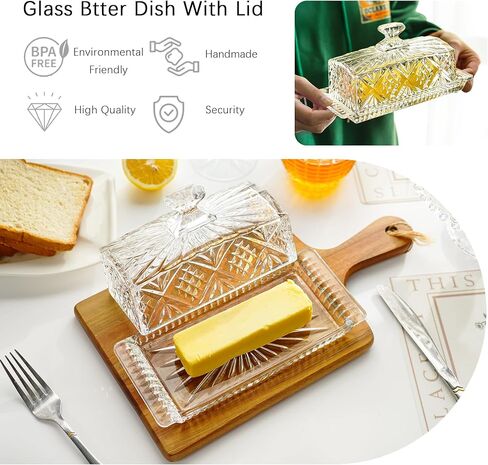 Glass Butter Dish for Countertop - 7 inches Butter Holder,Clear Butter Keeper Container,Dishwasher Safe in Kuwait