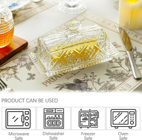 Glass Butter Dish for Countertop - 7 inches Butter Holder,Clear Butter Keeper Container,Dishwasher Safe in Kuwait